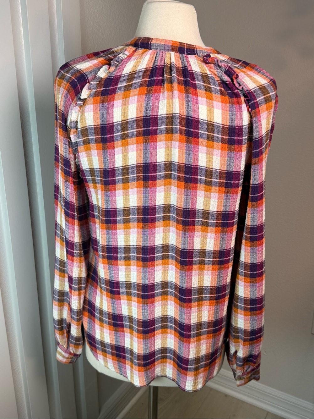 Pilcro Plaid Ruffle Button Front Blouse Small Boho Cottagecore Fall Top - Picture 4 of 12